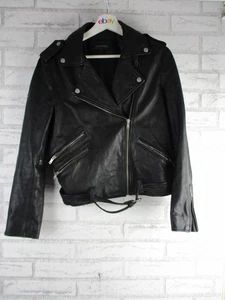 Superdry womens leather coat black biker S, 10 zip front pockets soft - Picture 1 of 14