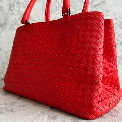Bottega Veneta Nappa Intrecciato Tote Bag Red Used F/S Japan - Image 1 of 4
