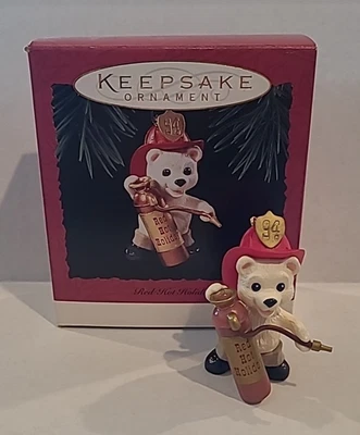Hallmark Red Hot Holiday 1994 adorno de recuerdo de Navidad bombero bombero oso de bomberos Foto 1 de 2