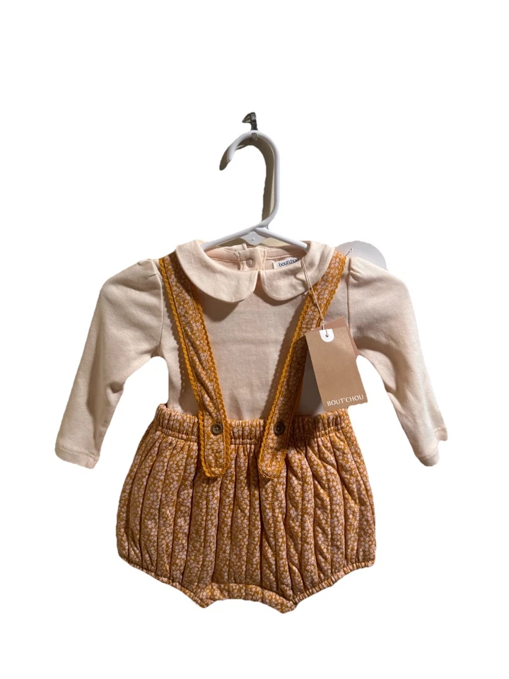 Baby Girl Suspender Romper 6M – Holiday Outfit –Sof Cotton Sleeveless Romper Set - Image 1 of 3