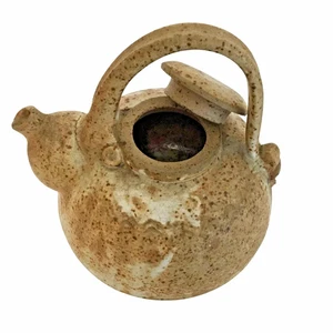 Vintage Wabi-Sabi 6.5" Signed Studio Pottery Stoneware Teapot Speckled/Ash Glaze - Picture 1 of 13