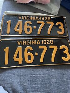 1928 Virginia License Plates Matched Pair. Cleared from the DMV