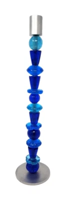 Räder Tisch Kerzen Leuchter Ständer Blau Glas Aluminium 40 cm - Bild 1 von 2