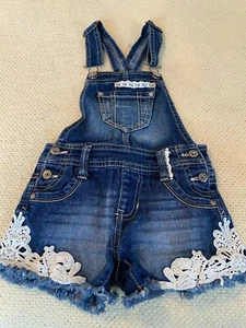 Girls Jordache XS(4-5) Bib Overall Shorts with White Lace - Picture 1 of 7