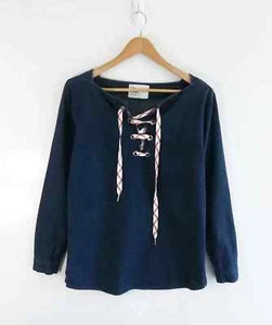 LEON & HARPER Size S Denim Lace Up Long Sleeve Top - Picture 1 of 4