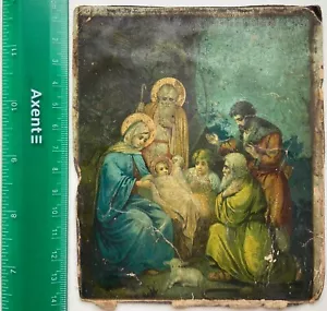 Antica icona ortodossa russa XIX secolo carta litografia Natale Natività di Gesù - Foto 1 di 2
