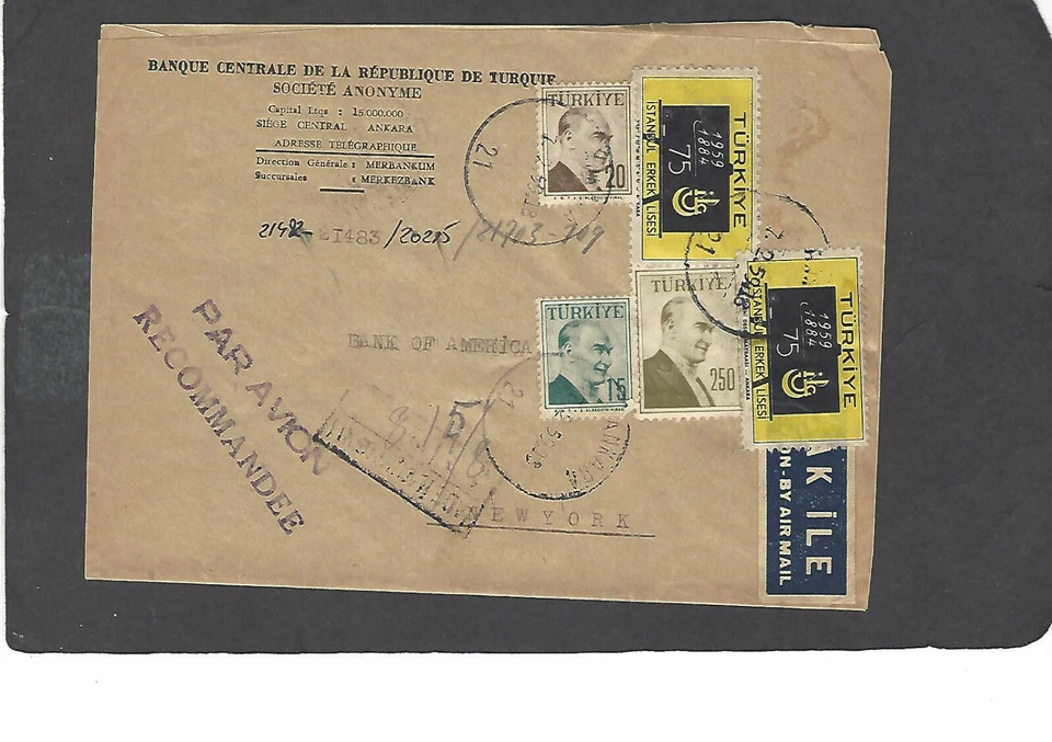 1959 REGISTERED ANKARA TO BANK OF AMERICA,NEW YORK,NY - Image 1 of 2