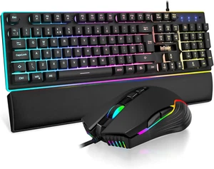 Redthunder K10 Wired Gaming Keyboard and Mouse Combo, UK Layout, True RGB Soft + - Picture 1 of 12
