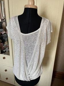 CASAMIA Ladies Ivory Sleeveless Lace Trim Sequin Layered Lightweight Top Size S - Picture 1 of 10
