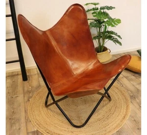 Vintage New leather Top Quality Brown Butterfly Chair With Foldable Iron Frame - Picture 1 of 14