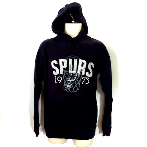 San Antonio Spurs Hoodie Size Small Black Distressed 1973 Logo Sweatshirt READ Cover