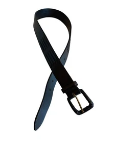 Liz Claiborne Black Leather Belt With Textured Buckle & Embossed Design Small - Picture 1 of 7