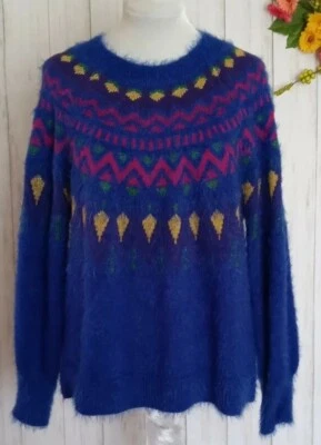Suéter Pullover Mujer Time And Tru Fair Isle Grande (12-14) Azul Rover Nuevo  Foto 1 de 4
