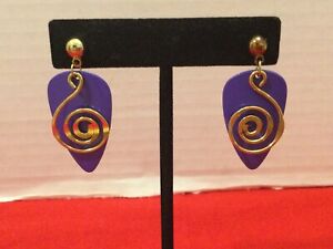 Gold-tone Dangle Metal Purple Teardrop Gold Accent Pierced Earrings F12