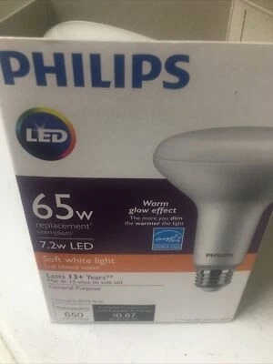 6 Philips LED Dimmable 65W 9W LED Soft White 650 Brightness bulb BR30 457044 - Image 1 of 4