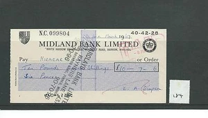 wbc. - CHEQUE - CH184 - USED -1960's - MIDLAND BANK, SOUTH HARROW, MIDDLESEX - Picture 1 of 1