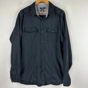 Vtg 90s Y2K Structure Modern Fit Casual Button Down Black Utility Shirt Men’s XL - Picture 1 of 8