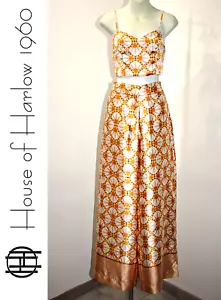 House of Harlow Art Deco Print Cropped Top & Wide Leg Palazzo Pants Satin Set XS - Picture 1 of 15