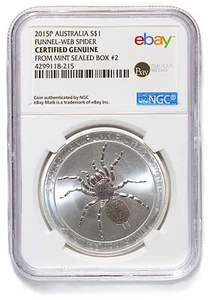 2015P Australia $1 Silver Funnel-Web Spider - NGC Certified from Mint Box #2 - Picture 1 of 2