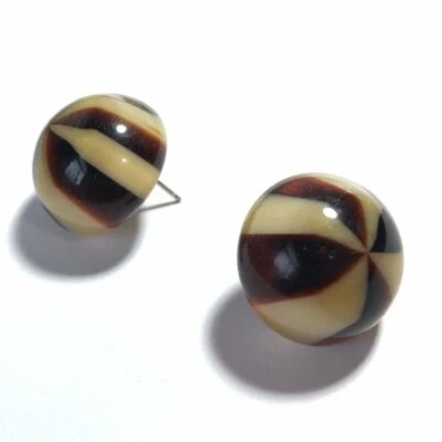 Brown Beige Caramel Candy Earrings | Vintage Lucite Retro Button Studs - Image 1 of 4