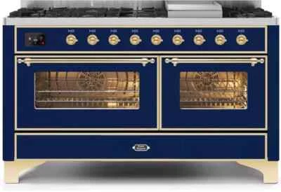 Ilve UM15FDNS3MBG 60" Dual Fuel Range Natural Gas In Midnight Blue W/ Brass Trim - Image 1 of 4