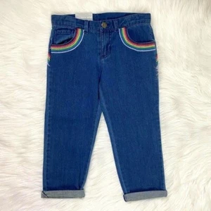 Carters Girls Sz 5 Capris Blue Denim Rainbow Embroidery Adjustable Waist - Picture 1 of 4