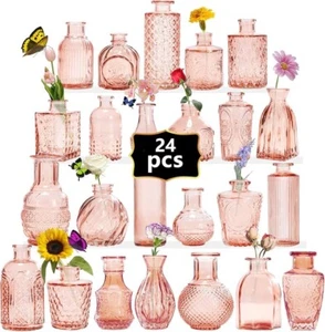 Rosa Blumenvase in großen Mengen 24 Glas Knospenvasen Vintage kleine Vasen Hochzeit - Bild 1 von 6