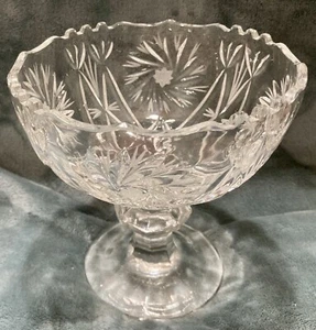 Vintage Indiana Glass Crystal Pedestal Bowl With Pinwheels & Star Of David - Picture 1 of 12