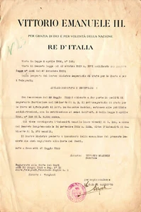 Italien, 1920, Vintage Königlicher Erlass - Emanuele III - Bild 1 von 1