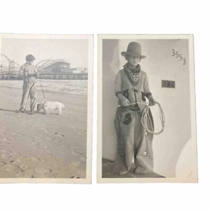 Two 4 x 6 photos of boy in cowboy outfit & On beach amusement park Santa Cruz? - Picture 1 of 8