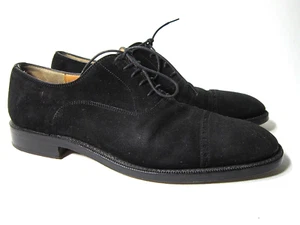Salvatore Ferragamo Shoes Mens 9.5 B Wide Black Cap Toe Suede Oxfords - Picture 1 of 10