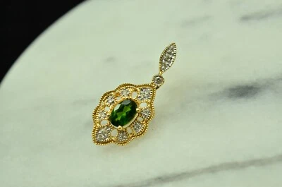 14K Yellow Gold Dangling Peridot Single post Earring w/ Diamonds -just one - Image 1 of 4