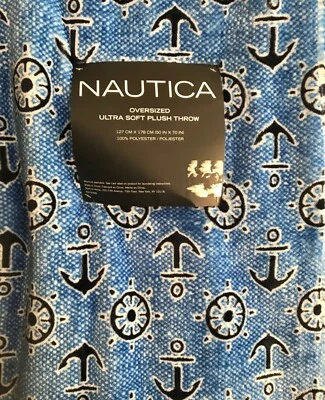 NUEVA manta de felpa suave de gran tamaño con rueda de anclaje Nautica, 50” x 70”, azul marino Foto 1 de 3