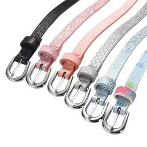 Cinturón de vestir ajustado de cuero sintético con lentejuelas brillantes con hebilla ajustado para niños y niñas - Imagen 1 de 10