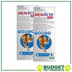 Bravecto Plus Spot On For Medium Cats 2.8 - 6.25kg 4 Pack - Picture 1 of 1
