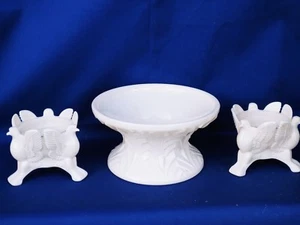 Lombardi - Jeannette RARE pink milk glass console & DOVE candle holders SET ❤️j8 - Picture 1 of 10
