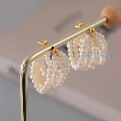 Mini aretes colgantes con racimo de perlas barrocas blancas naturales de agua dulce de 3-4 mm Foto 1 de 4