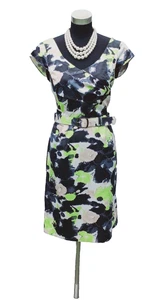 Antonio Melani Dress Sz 10 Silk y Wedding  Sheath Black White Green Gray Beige M - Picture 1 of 7