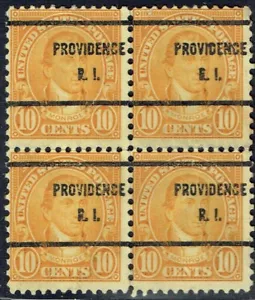 US: 1926 10c MONROE block/4 with PROVEDENCE RI (642-61) precancel. w/REPAIR! - Picture 1 of 1