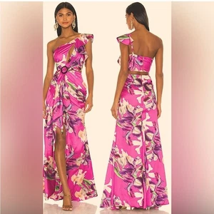 PatBO Grace Print One Shoulder Maxi Dress in Fuchsia 4 - Picture 1 of 8