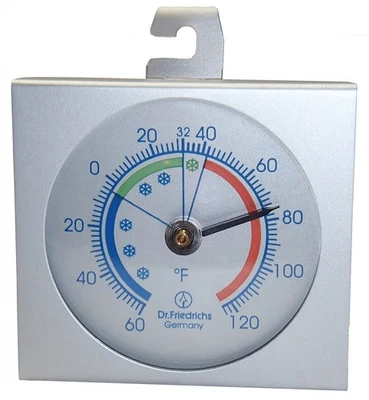 HOKCO Freezer - Refrigerator Thermometer Aluminum Standing or use with Hanging Hook