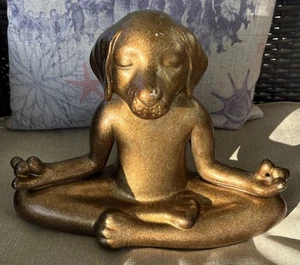 Pier 1 Meditating Dog Sculpture Yoga Dog Y2K Vintage Retiree Bronze Zen Lotus - Picture 1 of 11