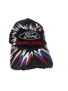 Vintage Y2K Ford Racing Flame Hat Cap Adjustable Embroidered Black NASCAR - Picture 1 of 9