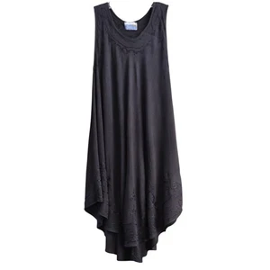 Embroidered Beach Sun Dress Black Rayon Uneven Hem Size L Groovy Bay - Picture 1 of 5