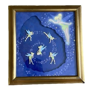 Disney Tinker Bell Pixie Dust 5 Pin Set Framed 12”x12” Disneyland 2006 Peter Pan - Picture 1 of 7