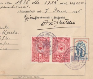 ALBANIA-EGIPTO Antiguo Raro Certificado Consulado Diplomático Ingresos Vinculados 1936 - Imagen 1 de 2