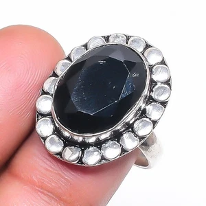 Faceted Black Spinel Gemstone Handmade 925 Sterling Silver Jewelry Ring 7" S890 - Picture 1 of 6