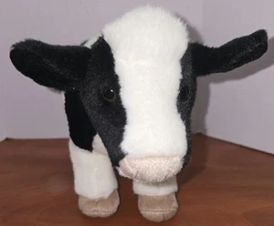 Aurora Miyoni Standing Cow 10 in Plush Black White Realistic Stuffed Animal - Picture 1 of 7
