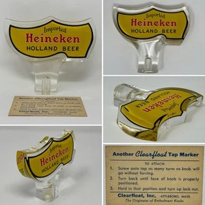Heineken Holland Manopola Manico Rubinetto Birra Lucite con CARTOLINA Vintage Giallo Scarpa Legno BELLA! - Foto 1 di 24