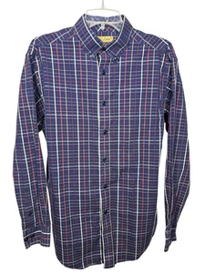 Roundtree & Yorke Gold Label Mens M Blue Red Plaid Button-Down Shirt Long Sleeve - Picture 1 of 5